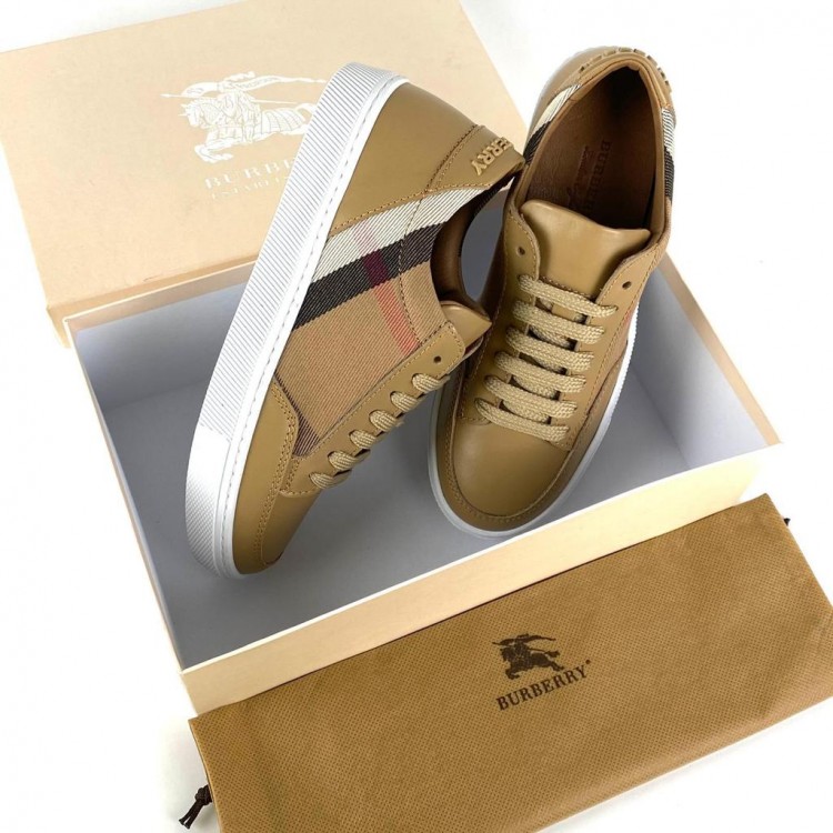 BURBERRY HOUSE CHECK AND LEATHER SNEAKERS TABA